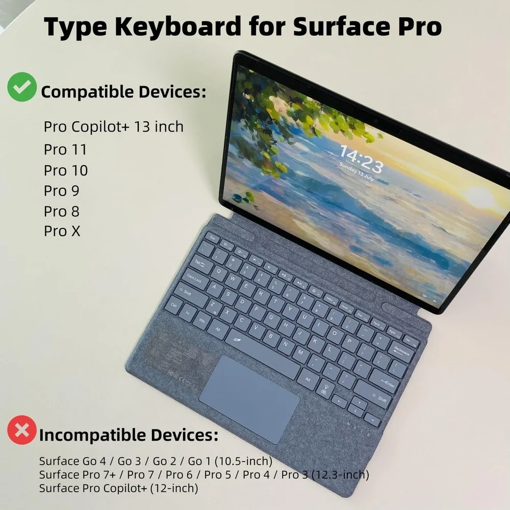 Zoof Keyboard Microsoft Surface Pro 8/9/10/11/X/Copilot+ Ice Blue Backlit